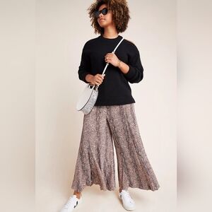 Anthropologie Skirted Wide Leg Pants Snakeskin Print Palazzo High Waisted Sz 12